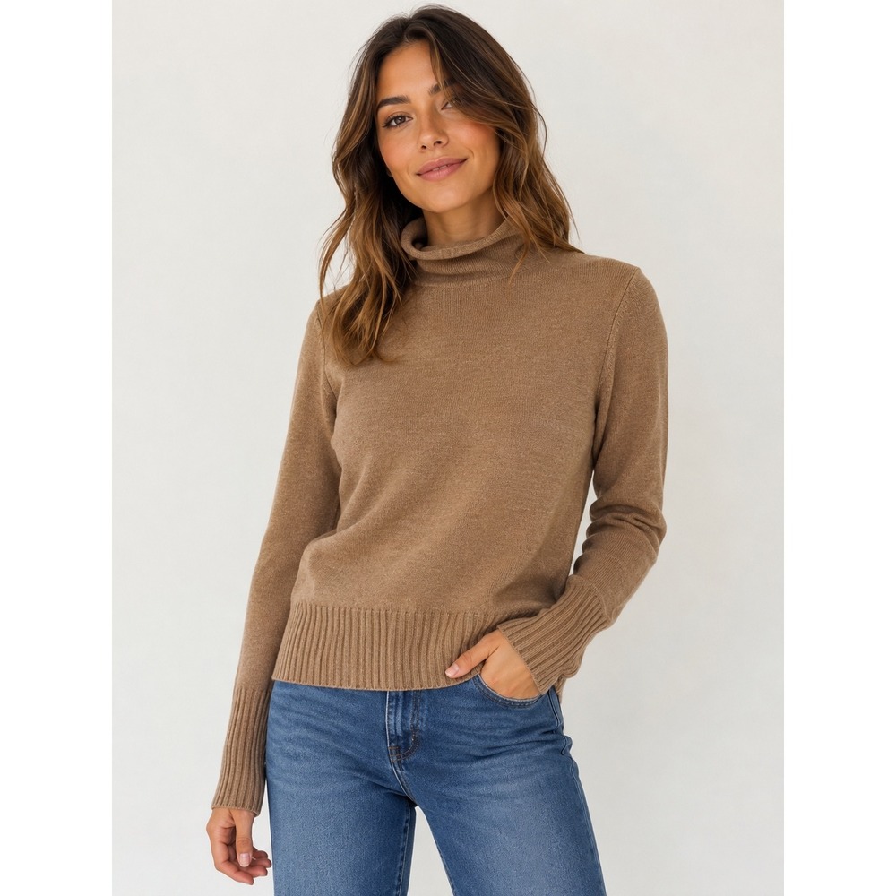 French Connection Womens Camel Tan Turtleneck Ribbed Knit Sweater Size M 78TWW